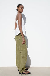 Multi Pocket High Waist Wide Leg Pants Drawstring Decoration Workwear Casual Pants